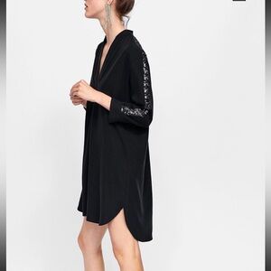 Zara V-Neck Tunic Blouse Dress Women's Size S Black Sequins Embellished Evening